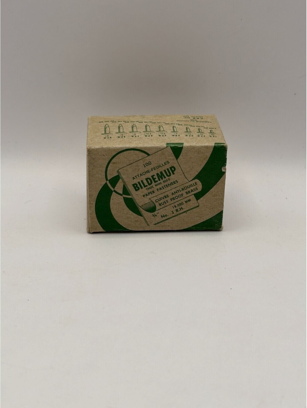 Vintage Bildemup Paper Fasteners No 3 RH 1.9 cm 3/4 In 100 Count Box